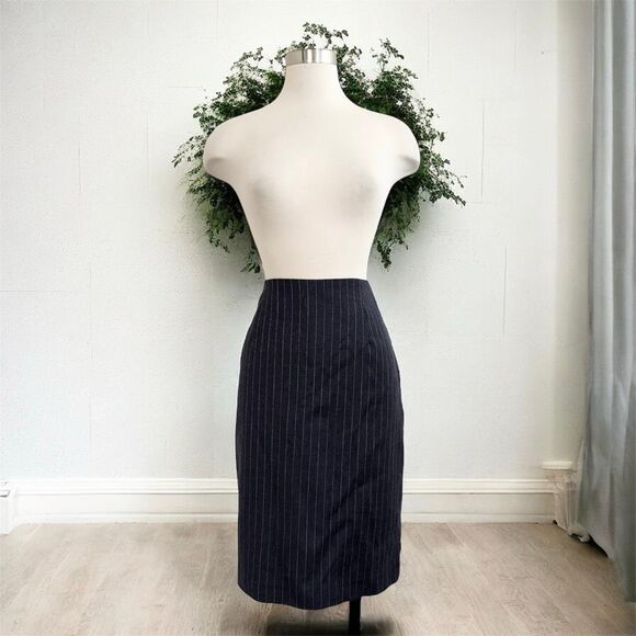 Focus 2000 Grey Black Pinstripe Wool Skirt Pencil 10 Medium - Picture 1 of 6
